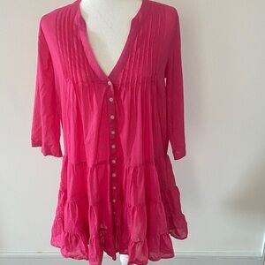 J. Crew Women's Pink Button-Down Pintuck Ruffle Swim Coverup